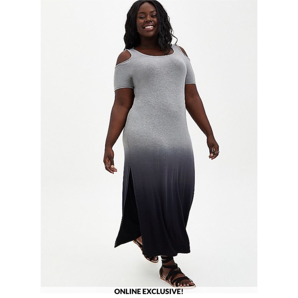 Torrid-Gray Ombré Cold shoulder Maxi Dress(NWT)